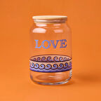 Blue Mosaiq Love Kapaklı Cam Kavanoz - Renkli - 970 ml