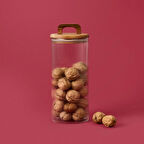 Akasya Kapaklı Cam Erzak Kabı - Kahverengi / Şeffaf - 1500 ml