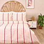 Soft Strisce Çift Kişilik Nevresim Takımı - Taş / Kiremit