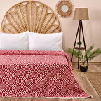 Soft Geometrik Desenli Çift Kişilik Yatak Örtüsü - Kırmızı - 225x250 cm