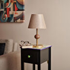 Light Ahşap Detaylı Metal Abajur - Eskitme - 43x25x25 cm