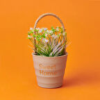 Dekor İpli Saksılı Yapay Çiçek - Asorti - 11x18 cm