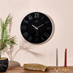 Exclusive Roma Rakam Duvar Saati - Gümüş / Siyah - 43 cm