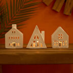 Deco 3'lü Ev Şekilli Mumluk Seti - Beyaz - 19 cm