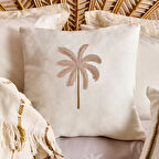 Soft Palm Breeze Nakışlı Kırlent - Ekru - 45x45 cm