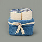 Soft Lina 4'lü Havlu Seti - Ekru / Mavi - 30x40 cm