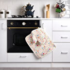 Soft Çiçekli Eldiven ve 2'li Tutaç Seti - Renkli