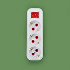 3'lü Topraklı Anahtarlı Düz Tip Fiş Priz - Beyaz