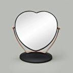 Kalp Çift Taraflı 3X Yakınlaştırmalı Ayna - Siyah / Rose Gold - 19x12 cm