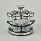 Döner Stantlı 6'lı Baharatlık - Şeffaf / Siyah - 100 ml