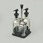 4'lü Cam Tuzluk Yağlık Sirkelik Seti - Şeffaf / Siyah