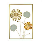 Deco Gerbera Metal Tablo - Altın / Gri - 40x60 cm