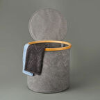 Kapaklı Katlanabilir Yuvarlak Çamaşır Sepeti - Gri - 50 lt