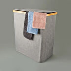 2 Bölmeli Katlanabilir Çamaşır Sepeti - Gri - 110 lt