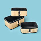 Living 3'lü Bambu Sepet - Kahverengi / Gri