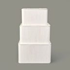 Living 3'lü Çok Amaçlı Kapaklı Dekoratif Sepet - Beyaz