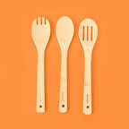 Ravili 3'lü Bambu Servis Seti - Açık Kahverengi