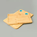 Dual 2'li Kesme Tahtası - Açık Kahverengi / Mavi - 28x20 cm + 33x22 cm