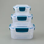 3'lü Kare Kilitli Saklama Kabı - Asorti