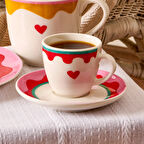 Kitchen Granny 4 Parça Porselen Fincan Takımı - Renkli / Kırmızı