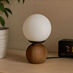 Lighting Opal Cam Top Abajur - Ceviz / Beyaz - 26x15x15 cm