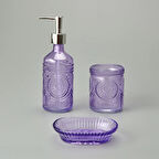Bath 3'lü Cam Banyo Sıvı Sabunluk Seti - Mor