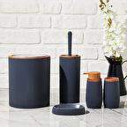 Bath Ahşap Desenli 5 li Banyo Seti - Antrasit