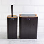 Home Çizgili 2'li Ahşap Desenli Banyo Aksesuar Seti - Siyah