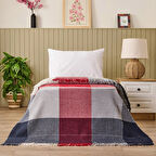 Soft Vintera Pamuklu Tek Kişilik Battaniye - Kırmızı / Lacivert - 150x200 cm