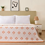 Soft Elias Pamuklu Çift Kişilik Battaniye - Ekru / Turuncu - 200x220 cm