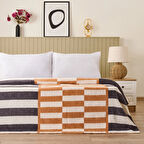 Soft Lemi Pamuklu Çift Kişilik Battaniye - Hardal / Antrasit - 200x220 cm