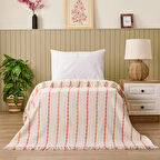 Soft Elvia Pamuklu Tek Kişilik Battaniye - Krem - 150x200 cm