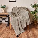 Soft Shiny Koltuk Şalı - Bej / Siyah - 130x170 cm