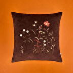 Soft Flora Kadife Kırlent - Kahverengi - 43x43 cm