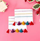 Soft Püsküllü 2'li Havlu Seti - Beyaz / Renkli - 30x30 cm