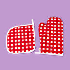 Soft Nemo Fırın Eldiveni ve Tutaç - Ekru / Kırmızı - 17x28 cm + 20x20 cm