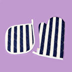 Soft Nemo Fırın Eldiveni ve Tutaç - Ekru / Lacivert - 17x28 cm + 20x20 cm