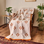 Soft Elias Pamuklu Tv Battaniyesi - Ekru / Turuncu - 130x170 cm