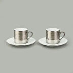Porselen Metalik 2'li Kahve Fincan Seti - Gümüş - 90 ml