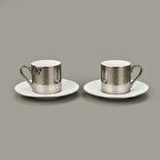 Porselen Mozaik 2'li Kahve Fincan Seti - Gümüş - 90 ml