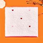 Soft Kalp Nakışlı Yüz Havlusu - Ekru / Kırmızı - 50x90 cm