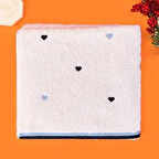 Soft Kalp Nakışlı Yüz Havlusu - Ekru / Siyah - 50x90 cm