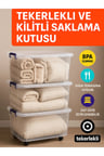 55 LT Saklama Kutusu Kilitli Tekerlekli 3 Adet Organizer-Şeffaf
