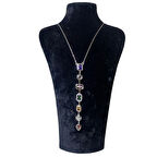 Uretti - Melik 9215 5638 Yedi Element Gümüş Renk Ve Renkli Taşlı Çelik Y Kolye