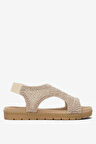 Kadın Önü Açık Örgü Desenli Lastikli Sandalet BEJ