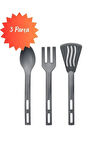 3lü Mini Plastik Spatula Kaşık Çatal Servis Seti Takımı Gri