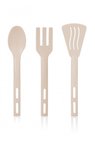3lü Mini Plastik Spatula Kaşık Çatal Servis Seti Takımı Krem