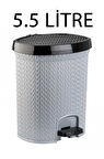 Plastik Örgülü Pedallı Çöp Kovası 5.5 Litre Gri