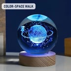 Işıklı Kristal Cam Küre - Satürnlü Kız Tasarımlı - Ahşap Altlıklı - USB Bağlantılı