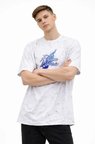 USLUCAN ALIŞVERİŞ Erkek Asit Yıkamalı Oversize Tişört Future Worlds Baskılı Bisiklet Yaka Kısa Kollu Streetwear %100 Pamuk Street Style T-Shirt - Beyaz